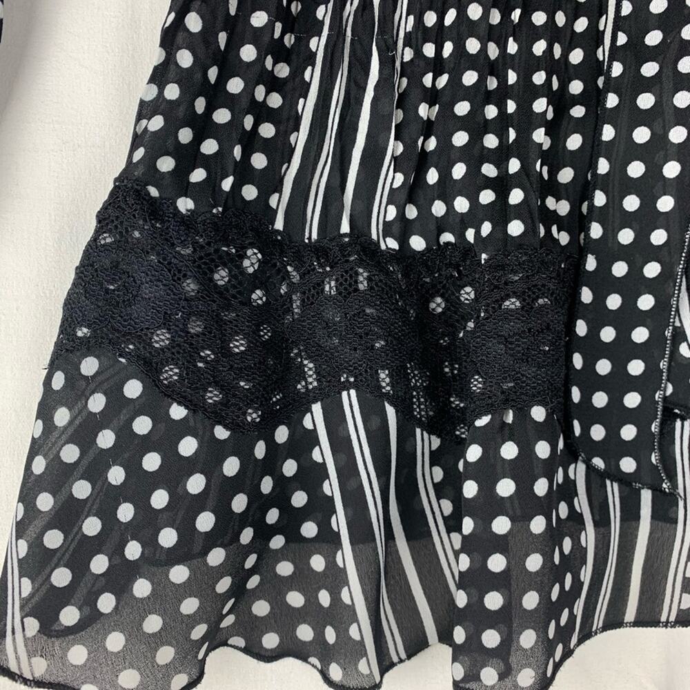 Robbie Bee size medium Black White Polka Dot Striped Blouse bell sleeve - Picture 6 of 9